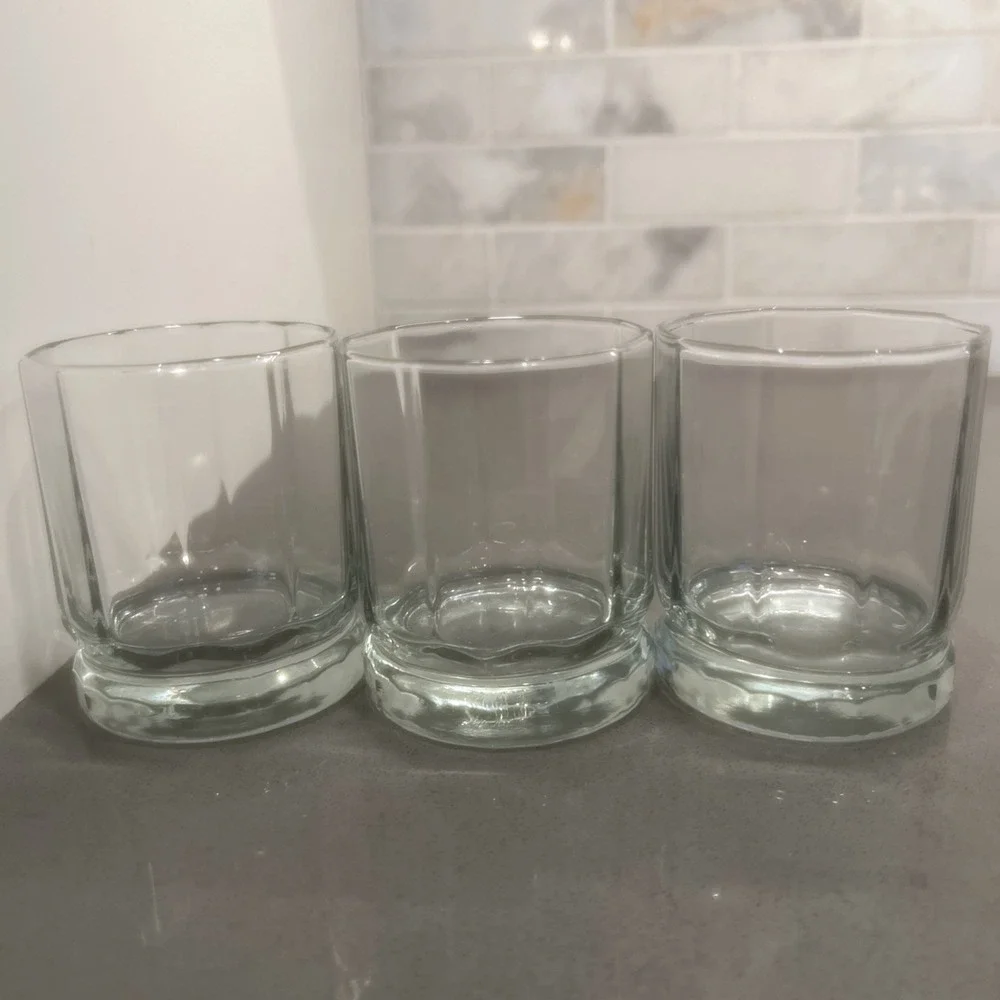 3-VTG-Anchor Hocking Essex Clear Rocks Glasses Octagon DOF Whiskey Tumblers USA